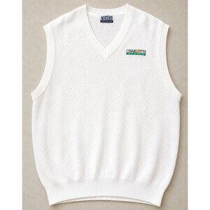 Vintage Vantage Sweater Vest Mens Large White Cotton V Neck USA Charlotte Region